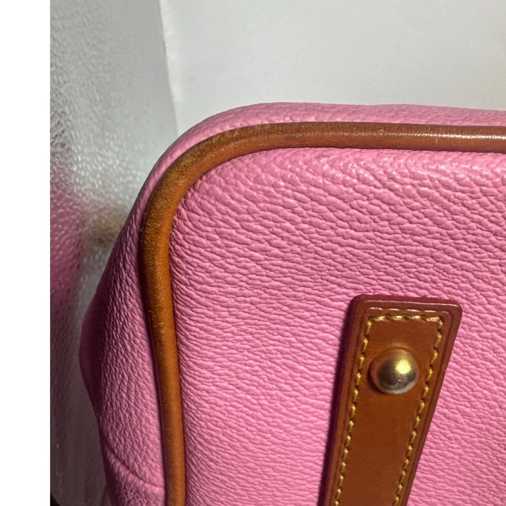 Dooney & Bourke Pink Pebble Grain Leather Satchel Bag Brown Trim Dome Handbag